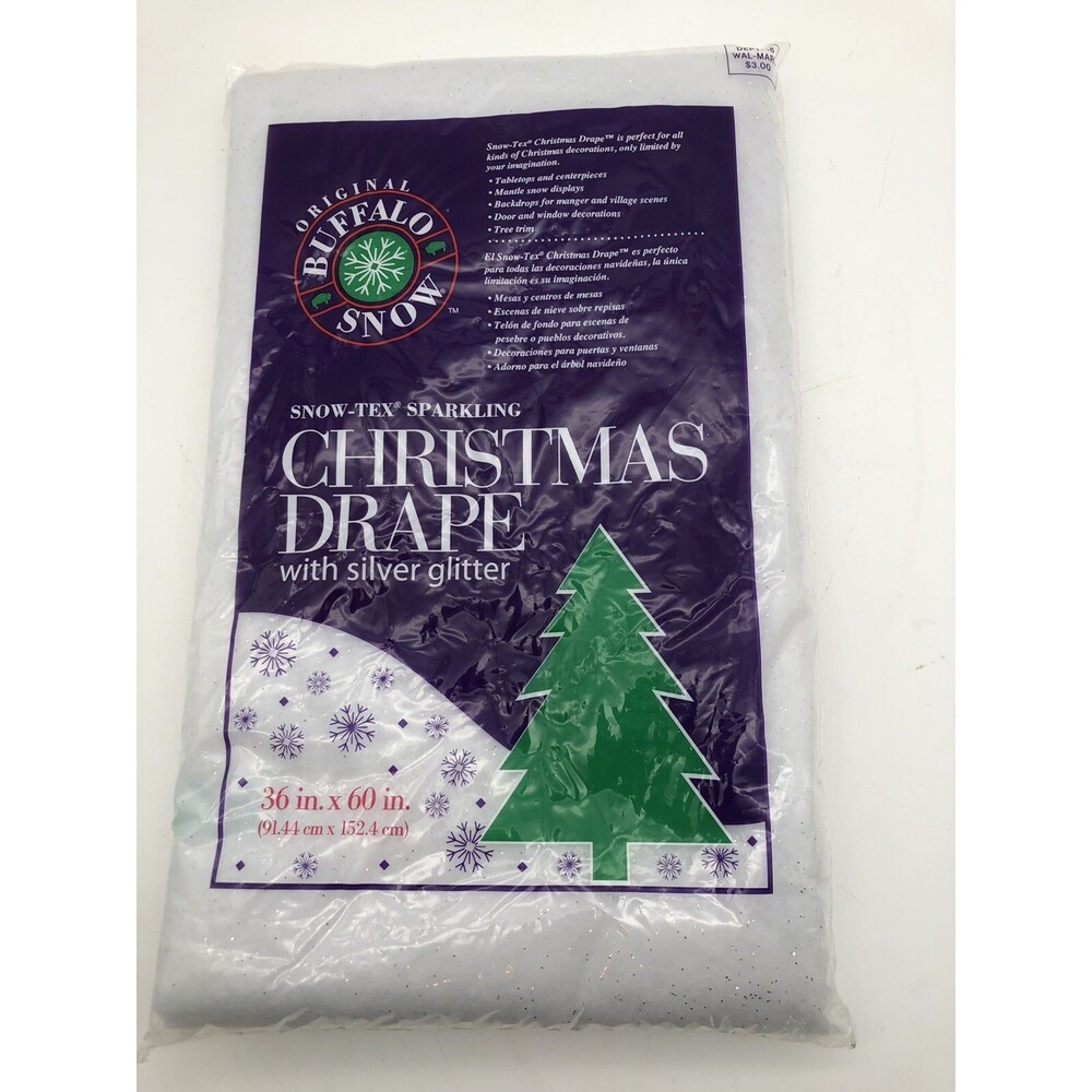Buffalo Snow Tex Sparkling Christmas Drape Silver Glitter 36"x60" Tree Skirt